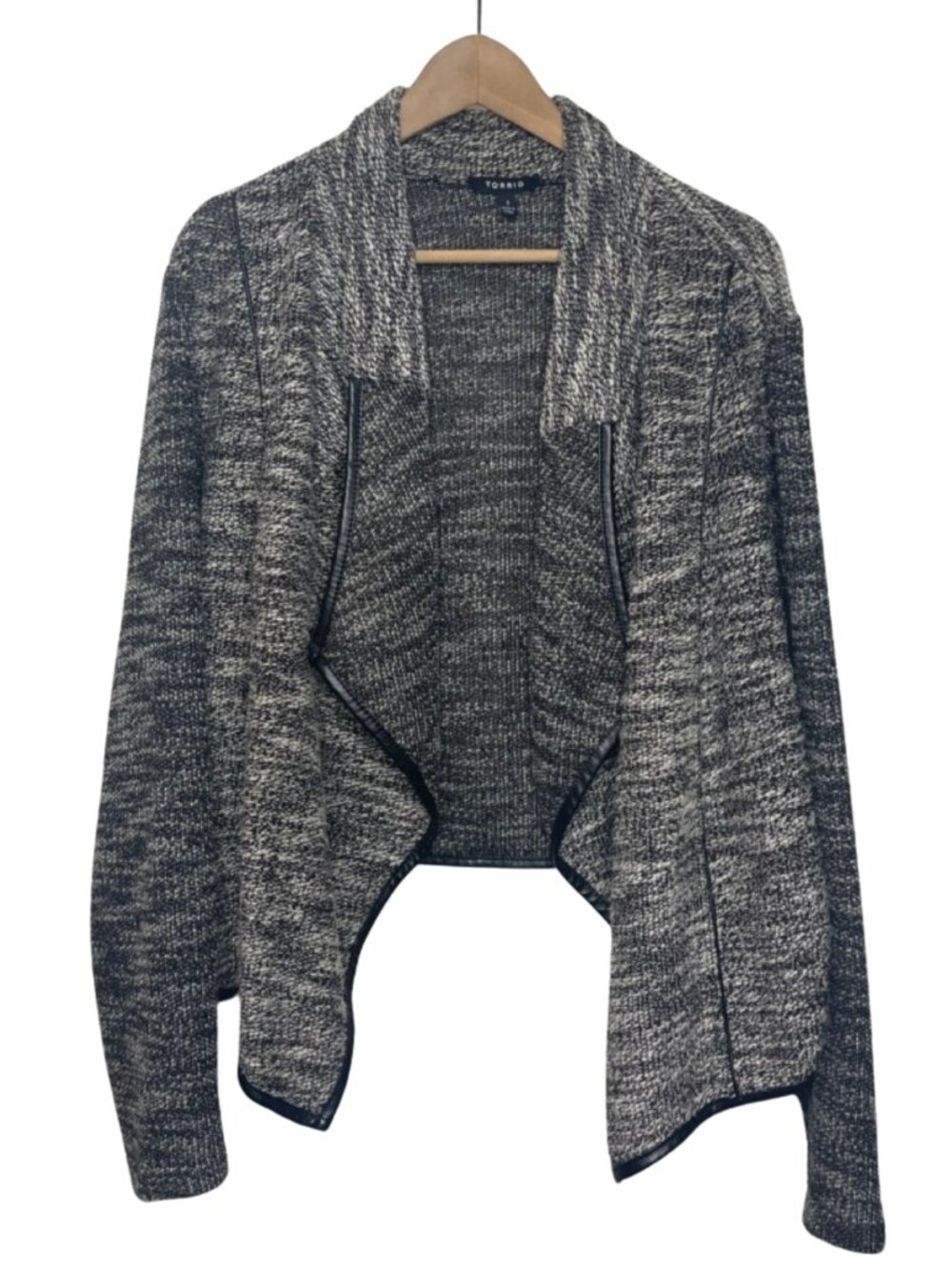 Torrid Space Dye Faux Leather Trim Open Front Cardigan Plus Size 3 3X